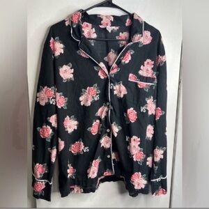 Victorias Secret Pajama Top / Blouse Long-Sleeve Button Down Roses